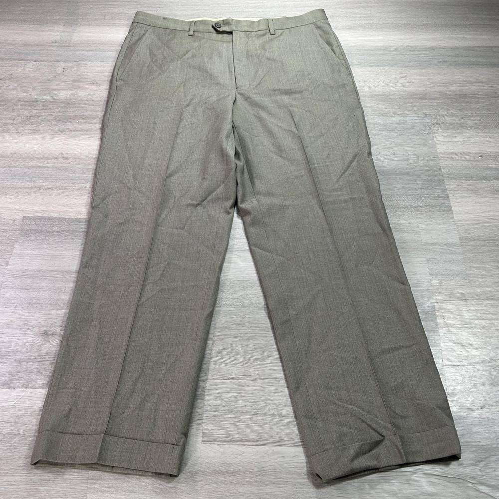 Santorelli Luxury Serge Pants Mens 36x30 Brown Wool Cuffed Dress Slacks Italy